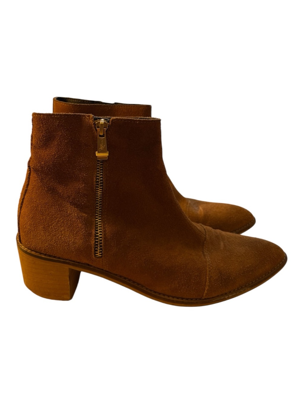 Report Signature Cognac Suede Ankle Booties Block Heel Size 10